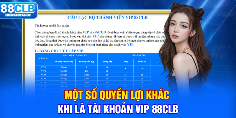 Một số quyền lợi khác khi là tài khoản VIP 88clb